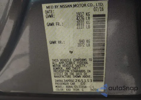 2016 Nissan Altima 2.5 Sl from USA, damaged, VIN 1N4AL3AP0GC265153